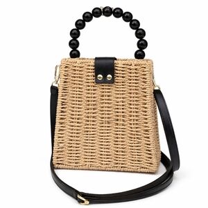 Elegant Tan and Black Woven Handbag/Crossbody